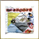 "Bandera de proteccin 5" ensamble de textiles, intervenido con acrlico, resinas y objetos, 2009