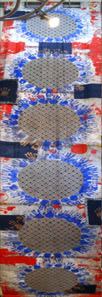 "Plegaria por Centroamrica" ensamble de textiles intervenidos con pintura y objetos, 2003