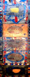 "Situacin global" Ensamble de textiles intervenidos con pintura y objetos, 2003